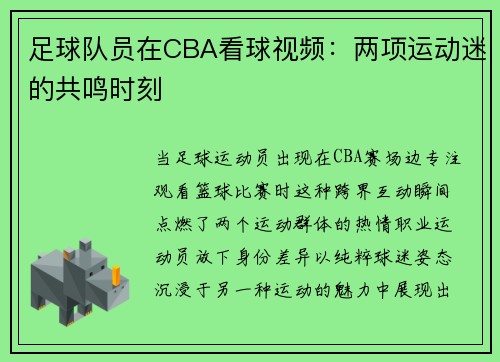 足球队员在CBA看球视频：两项运动迷的共鸣时刻